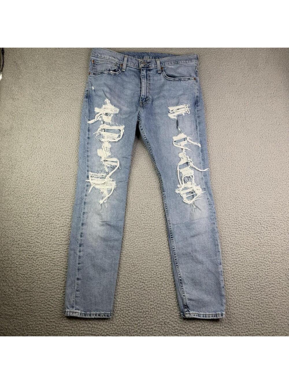 Levis 512 Light Blue Wash Slim Taper Distressed Jeans Mens 34x30 Stretch Denim